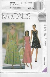 8801 MCCALLS SLEEVELESS PRINCESS DRESS OPEN TIED BACK LENGTHS PATTERN 8-12 UNCUT